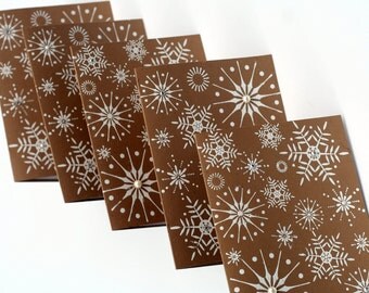Snowflake Christmas cards, Brown White Holiday note cards, Embossed Christmas card set, holiday greeting cards