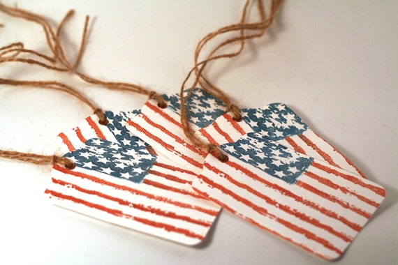 Red White & Blue Flag Gift Tags, Favor Tags, Patriotic, 4th of July Party Hang Tags Distressed Style