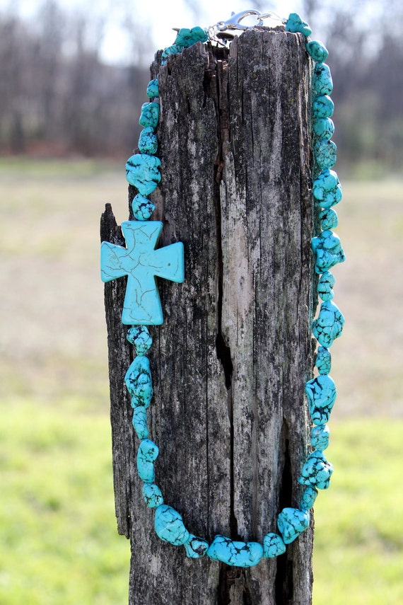 Chunky Cross Necklace Turquoise