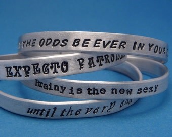 Personalized Custom Hand Stamped on ONE SIDE 1/4 inch Aluminum Cuff Bracelet