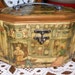 Vintage Wood Decoupaged Purse from the 60's with Pewter Handle and Inside Attached Mirror