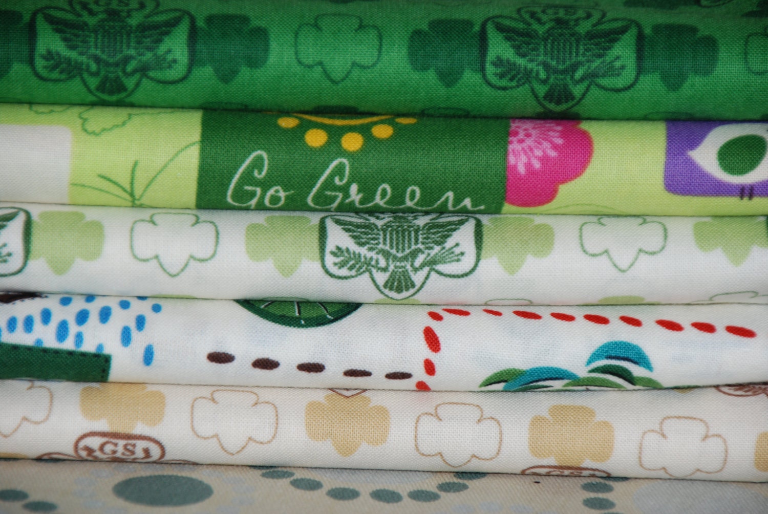 Girl Scout Fabric patches emblem trefoil go green quilting