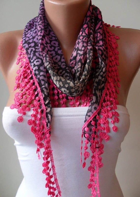 Leopard Print Pink Scarf With Pink Trim Edge By Swedishshop 5603