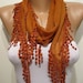Dark Orange Elegance Shawl / Scarf with Lace Edge