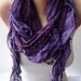 Purple Chiffon and Laced Fabric Scarf - with Pompom