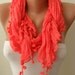 Coral Cotton Scarf with Pompom Trim Edge