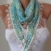 Green Flowered Scarf with White Trim Edge Shaped Flower