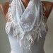 Christmas Gift- White Scarf - Leopard and Cotton Scarf with White Trim Edge - White Leopard Fabric -Triangular