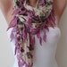 SALE SALE - Purple and Tropical Flowered Scarf with Purple Trim Edge