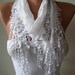 White Scarf with White Trim Edge -- Very Thin Cotton Fabric for Summer -