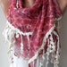 Dark Pink and Burgundy Flowered Scarf - with Beige Trim Edge