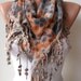New - Autumn Scarf - Grey and Orange Flowered Scarf - with Light Brown Trim Edge - Triangular