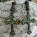 Vintage Wood Rosary Bead and Vertigris Brass Cross Earings