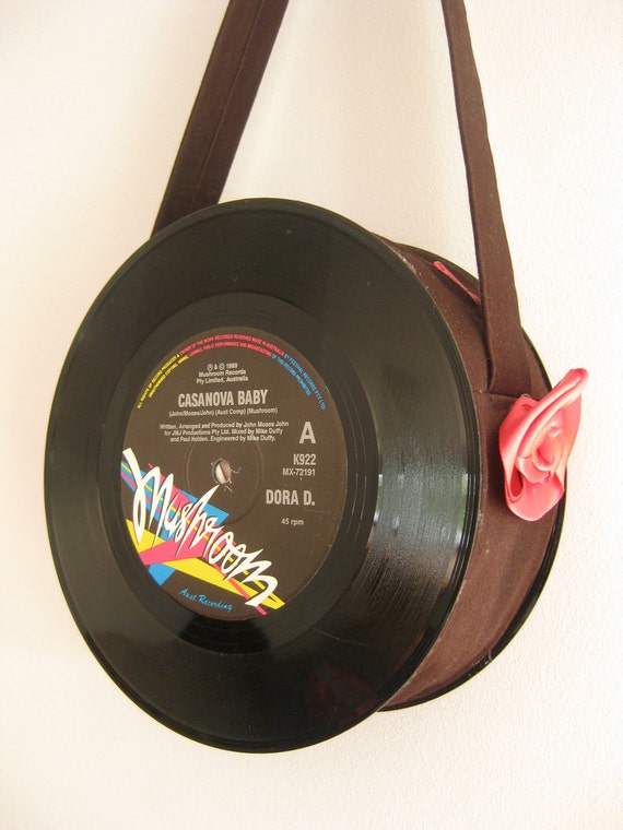 SALE Vinyl record bag made with two singles brown with hot