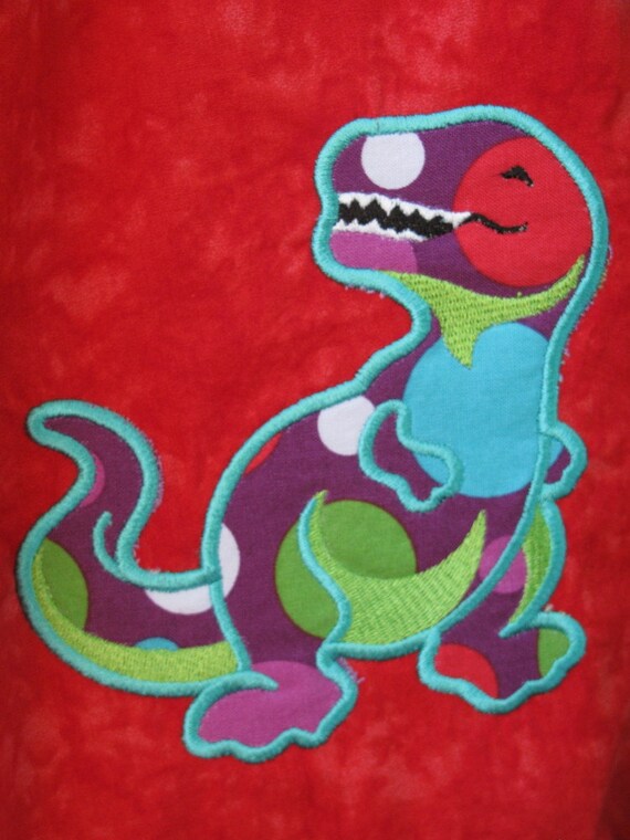 dinosaur pillowcase dress red aqua blue purple polka dot size