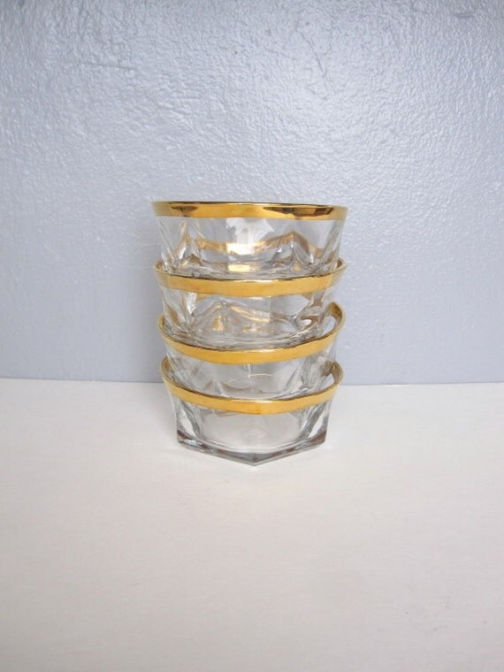 Vintage Italian Gold Rimmed Glass Bowls Set of 4