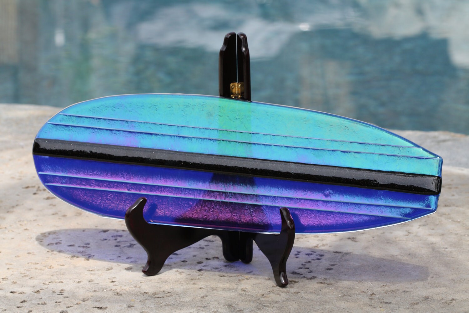 Fused Glass Surfboard Iridescent Blue