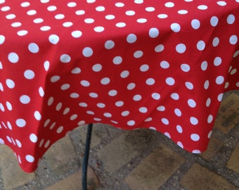60" Dr Seuss Red with White Medium Sized Polka Dots