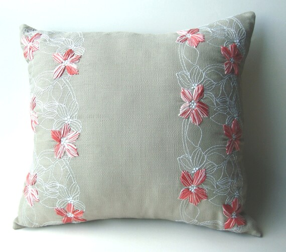 Items similar to Embroidered Pillow cover // Red White Flower