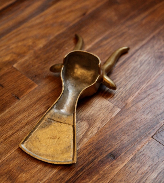 Vintage Boot Jack Shoe Remover Brass Bull Ox