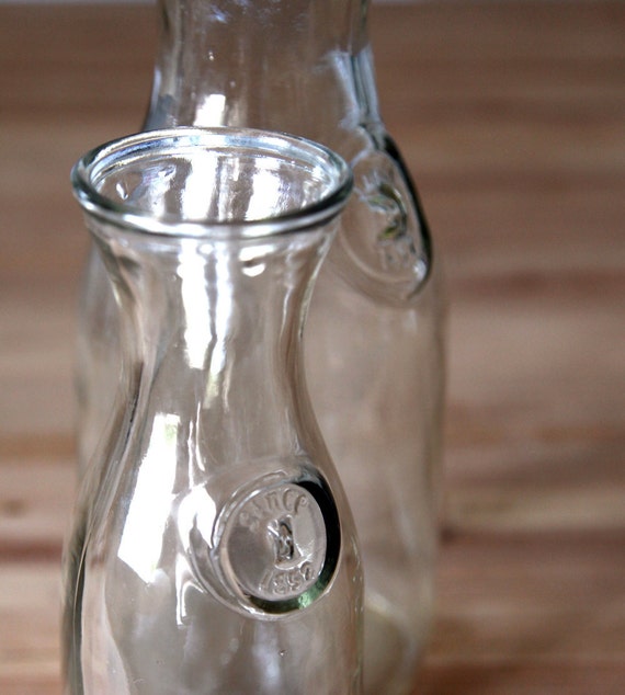 Vintage Glass Milk Bottles Wine Carafe Set of Two