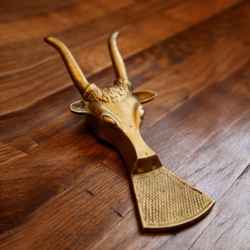 Vintage Boot Jack Shoe Remover Brass Bull Ox