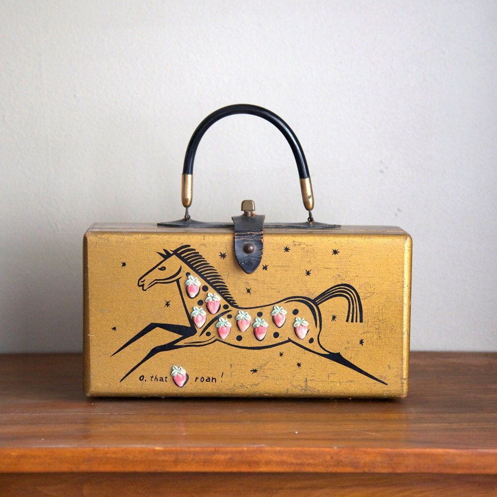 Vintage Wooden Box Purse Enid Collinsstyle Strawberry Roan