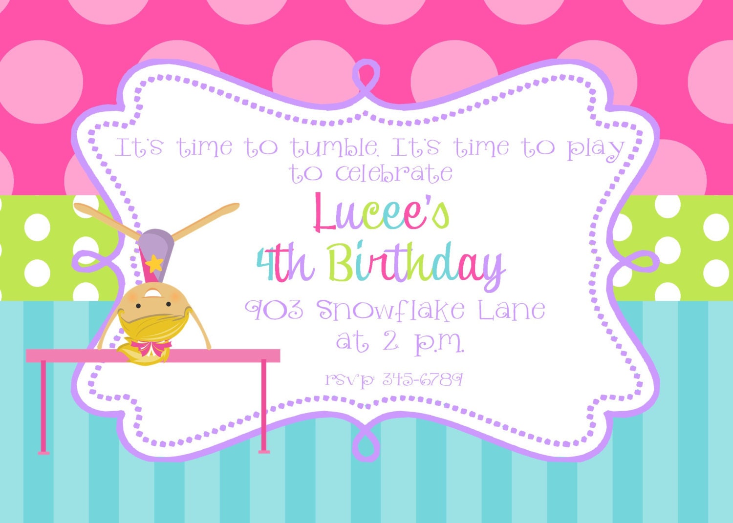 Gymnastics Party Invitations 4