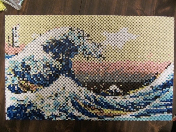 Items similar to The Great Wave Off Kanagawa Perler Bead Art on Etsy