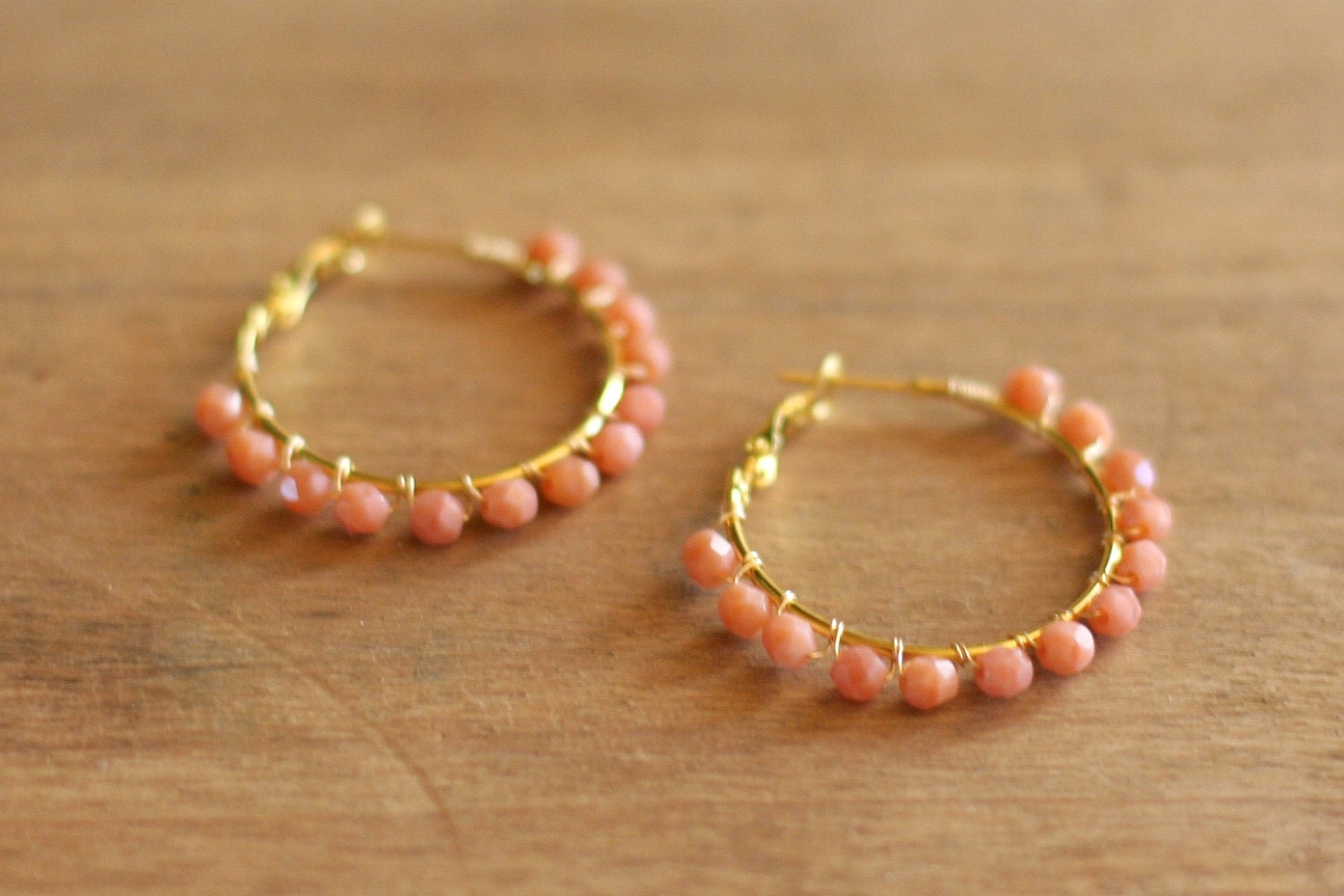 Blush Pink Beaded Hoop Earrings