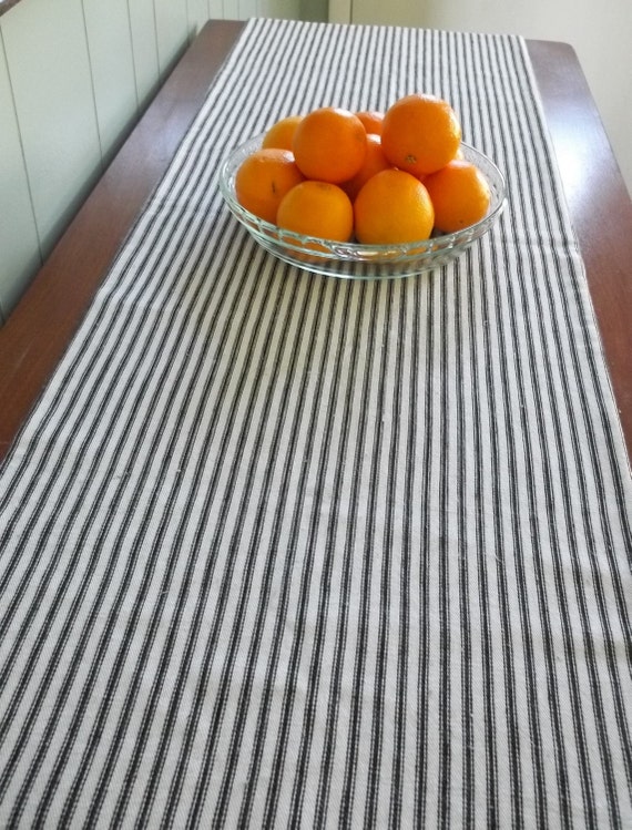 Black and white ticking stripe table runner 15.5 x