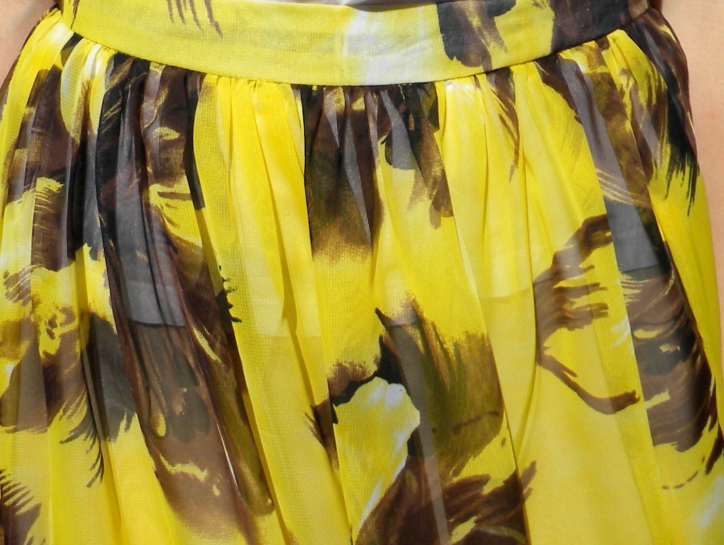 Full Maxi Skirt Bright Yellow Floral Print High Waist Long