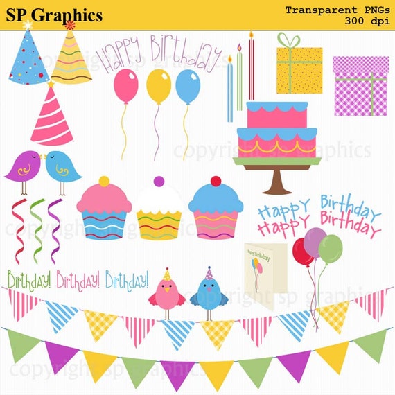 Items similar to Birthday Party, Happy Birthday - clipart for cards ...