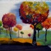 felt wall art, contemporary art, abstract trees, fibre art, autumn landscape, Rainbow forest