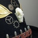 Horror Western Top Hat: Black Wool Felt Steampunk Full Size Top Hat Featuring Real Bat Skull And Brass Wings and Gears
