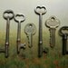 6 Antique Keys 4 Skeleton, 2 Brass Flat for altered art jewelry making soldering or steampunk use