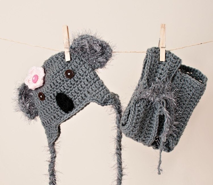 Crocheted Newborn/Toddler Baby Koala Hat by thewhimsicalelephant