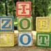 Vintage wood baby blocks, seven, primary colors
