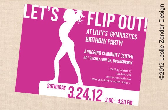 GYMNASTICS personalized printable birthday party invitation DIY