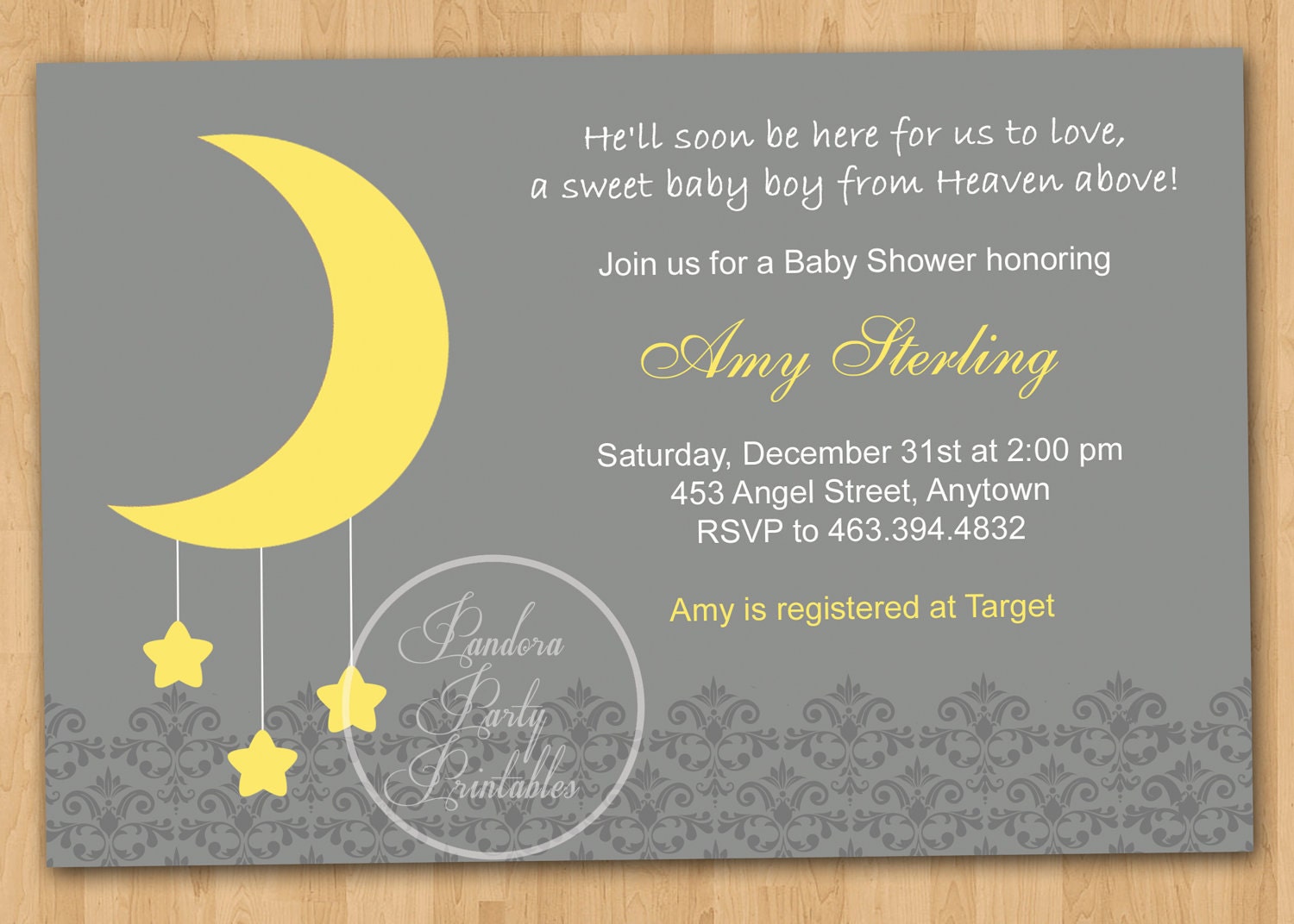 Moon And Stars Baby Shower Invitations 2