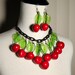 1940's Vintage REVIVAL Cherry Necklace & Earring Set - CHERRIES JUBILEE - Pin Up Girl Repro Demi Parure - A Must Have For Vegas