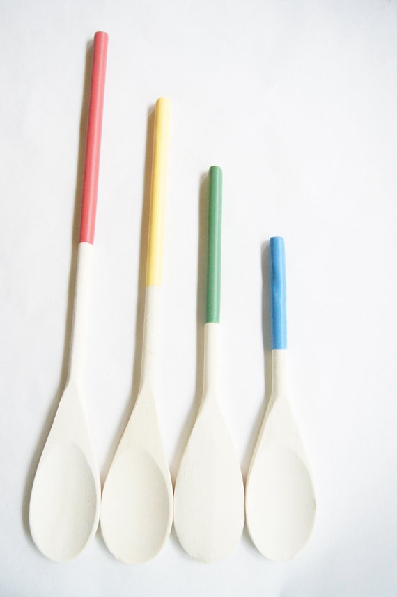 Wooden Spoons Set of 4: Rainbow Kitchen Utensils