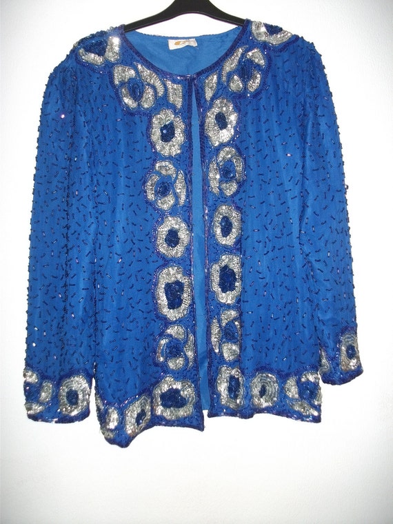 Vintage Blue Chiffon Beaded Jacket by HIPPYHIGHWAY on Etsy