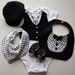 For klansdell-Baby Gift Set, Tuxedos,4PC,bodysuit, bib, booties, driving cap