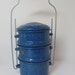Enamel Graniteware Stack Dinner Carrier - Blue Speckled with Lid--1960s
