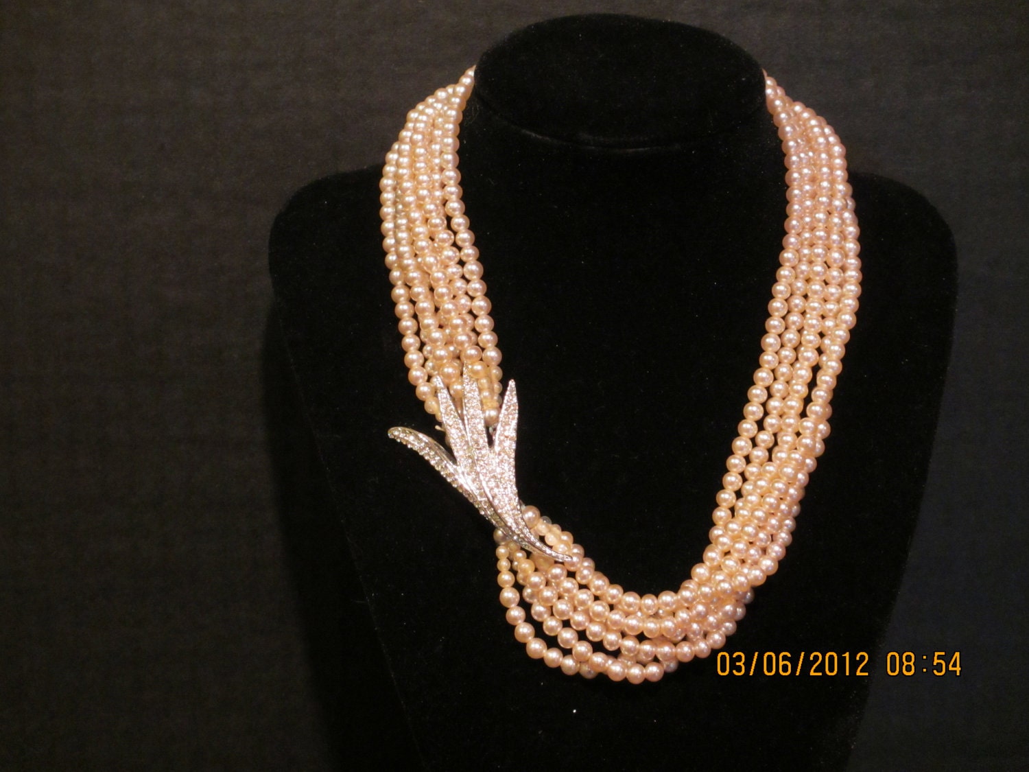 Multistrand Pearl & Rhinestone Necklace by HazelMaes on Etsy