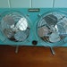 Vintage Fan, Eskimo Double Window Fan , 1960s Industrial, Teal Blue