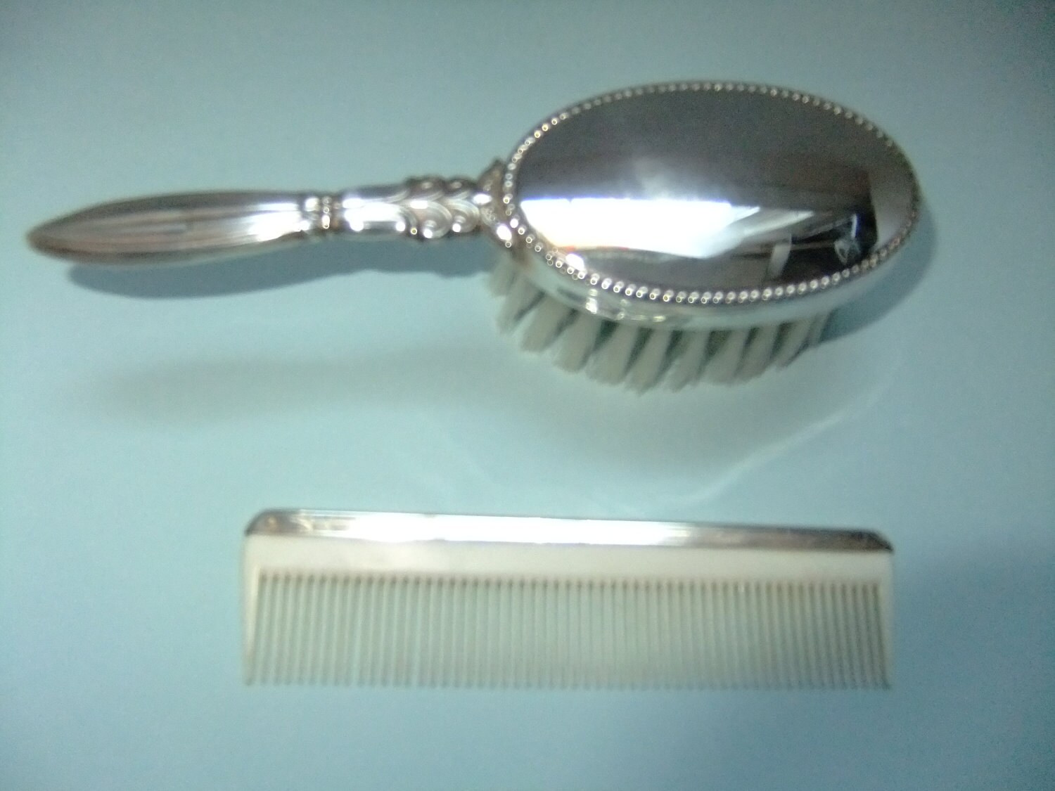 Vintage Sterling Silver Baby Hair Brush Comb Set