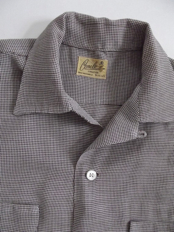 Vintage Mens Rayon Shirt with Loop Collar Long Sleeves and