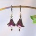 Plum Purple Calla Lily Flower Antiqued Brass, Crystal & Pearl Dangle Earrings, Plum Jewelry, Flower Jewelry, Summer, Purple Jewelry, Flowers